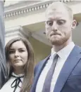  ??  ?? 0 Ben Stokes and his wife Clare leave court yesterday