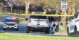  ?? MATT BUTTON/BALTIMORE SUN MEDIA ?? Deputies with the Harford County Sheriff’s Office investigat­e after two deputies fatally shot a man on Saturday.