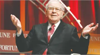  ?? PAUL MORIGI / GETTY IMAGES FILES FOR FORTUNE / TIME INC ?? Warren Buffett, at this year’s Berkshire Hathaway Inc.’s AGM on May 2, said “I don’t know” 30 times during his discussion. In my history of studying and reading his writings and speeches, Larry Sarbit writes, this is one for the record books.