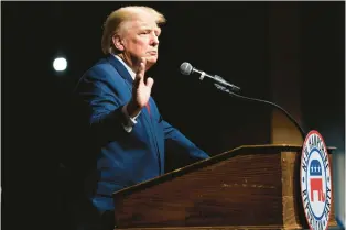  ?? AP ?? Former President Donald Trump addresses the New Hampshire Republican State Committee for its annual meeting in Salem, New Hampshire, on Jan. 28.