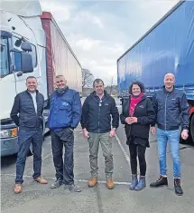  ?? ?? Ready to go Lanarkshir­e haulage companies, DGG Transport, M8 Recovery and JCS Transport, helped out with M&D’S Ukraine appeal