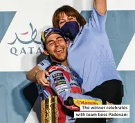  ?? ?? The winner celebrates with team boss Padovani