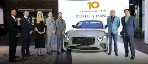  ?? ?? PGA Cars Founder and Principal Robert Coyiuto, Jr. (second from right) and Bentley Manila President Benedicto Coyiuto (right) celebrate the milestone with Bentley Motors officials (from left) Darren Pluckwell, Aftersales Commercial Manager; Jack Clarke, Director of Aftersales; Jenny Makin, Sales Manager; Sam Bontoft, Director of Sales and Network Developmen­t; and Aktar Yacob, Product and Pricing Manager.