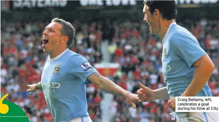  ??  ?? Craig Bellamy, left, celebrates a goal during his time at City