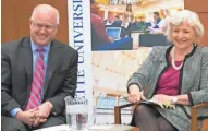  ?? MARK HOFFMAN / MILWAUKEE JOURNAL SENTINEL ?? Scott Jensen (left), a school choice advocate and senior strategist for the American Federation for Children, and Julie Underwood, a professor of law and education at UW-Madison, speak during a forum on school vouchers.