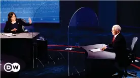  ??  ?? Kamala Harris y Mike Pence durante el debate preelector­al, separados por plexiglás.