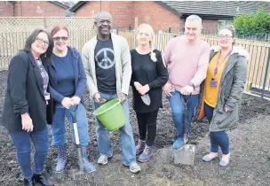  ??  ?? Customer engagement officer Debbie Jameson with allotment volunteers Jacqui Thompson, Michael Ackah, Nicola Ritchie, Carl O’Toole and customer engagement assistant Hannah Ireland