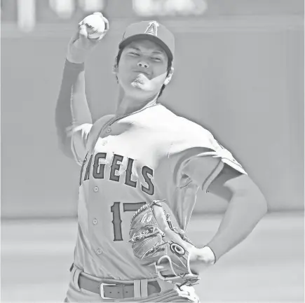  ?? KELLEY L. COX/USA TODAY SPORTS ?? Angels starting pitcher Shohei Ohtani threw 92 pitches, 63 for strikes, while limiting the Athletics to three earned runs in his six innings.