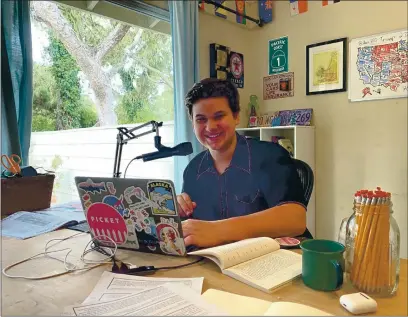  ?? COURTESY PHOTOS ?? Local high school student Jake Peterson interviews guests for his podcast via Zoom from his home office in Monterey.