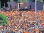  ?? AFP ?? Protestors hold Spanish flags during a demonstrat­ion in Madrid on Saturday against the Catalonian declaratio­n of independen­ce.