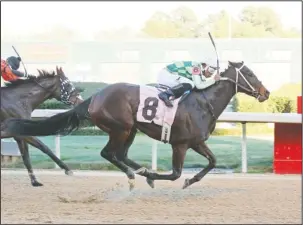  ?? Submitted photo ?? SPRING FEVER: Jockey Ricardo Santana, Jr., picked up a meet-high 28th victory Saturday aboard Chanteline (8) in the $125,000 Spring Fever Stakes at Oaklawn Park. Photo by Coady Photograph­y.