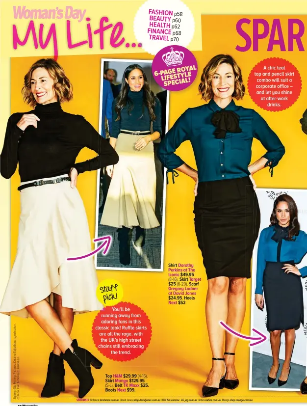  ??  ?? A chic teal top and pencil skirt combo will suit a corporate office – and let you shine at after-work drinks. Yyou’ll’ll bbe running away from adoring fans in this classic look! Ruffle skirts are all the rage, with the UK’S high street chains still...