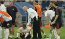  ?? Jenkins/The Guardian ?? Sven-Göran Eriksson consoles Steven Gerrard, one of his Liverpool Legends charges, after England’s defeat by Portugal in the 2006 World Cup. Photograph: Tom