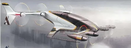  ?? AIRBUS ?? These artist renderings provided by Airbus show a vehicle in its flying car project, Vahana. Nearly a dozen companies around the globe, some of them with deep pockets like Airbus, are working to develop personal aircraft that let people hop over...