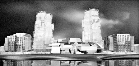  ??  ?? An artist’s impression of Frank Gehry’s controvers­ial vision for the seaside town of Hove, Sussex, with its futuristic ‘ crumpled’ residentia­l towers