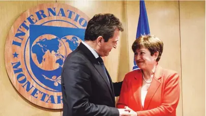  ?? ECONOMY MINISTRY/NACHO BOULLOSA ?? Economy Minister Sergio Massa meets with Internatio­nal Monetary Fund Managing Director Kristalina Georgieva in Washington DC on September 12, 2022.