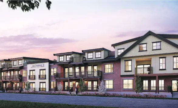  ?? PHOTOS: PNG ?? Lily Terrace, a project from Lanstone Homes in Fort Langley, is a three-storey building with single-level homes on three floors.