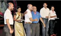  ??  ?? Winners of the CEO'S Award (right to left) Shafeek Naseer, Leroy J. Ebert and M. Faleel. Also in picture are (L to R) Deputy Managing Director Hussain Sadique and Managing Director Fouzul Hameed