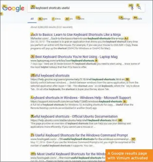  ??  ?? A Google results page with Vimium activated