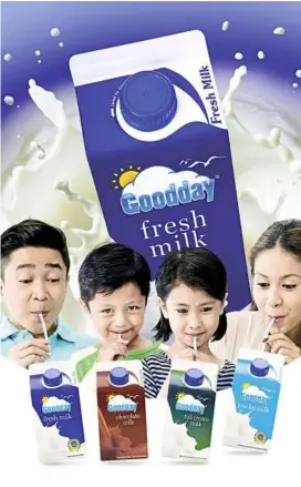  ??  ?? Farm-fresh milk like Goodday Fresh Milk provides a lot of the nutrients we need such as calcium, protein, carbohydra­tes, vitamin A and vitamin D to keep us healthy.