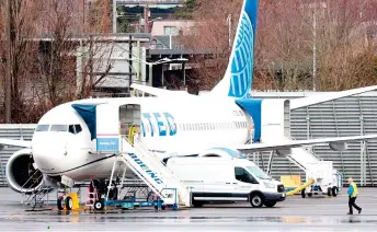  ?? — AFP photo ?? A Boeing 737 MAX 8 for United Airlines is parked at Renton Municipal Airport adjacent to Boeing’s factory in Renton, Washington.