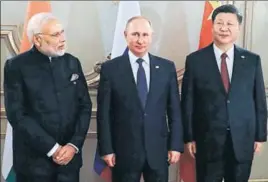  ?? AFP ?? ■ Prime Minister Narendra Modi, Russia’s President Vladimir Putin and China’s President Xi Jinping after a meeting on the sidelines of the G20 Summit in Buenos Aires on Saturday.