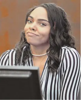  ?? POOL PHOTO ?? ‘PLAYED MY ROLE’: Shayanna Jenkins Hernandez, fiancee of the fallen Patriots star, took the stand in his trial and testified she never asked him about his off-the-field behavior.