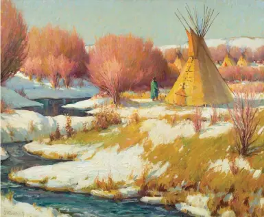  ??  ?? Joseph Henry Sharp (1859-1953), Red Willow Camp in Winter, oil on canvas, 20 x 24". Courtesy Michael and Andrea Frost.
