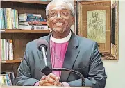  ?? [PHOTO BY CARLA HINTON, THE OKLAHOMAN] ?? The Most Rev. Michael Curry, presiding bishop of the Episcopal Church USA, talks during a news conference September 2016 at St. Augustine of Canterbury Episcopal Church in northwest Oklahoma City.