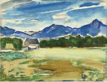  ?? ?? 2. Mt. Chocorua and a-Couple-a-Neighbors, 1926, John Marin (1870–1953), watercolou­r on paper, 43.2 × 56.2cm. Menconi & Schoelkopf, New York