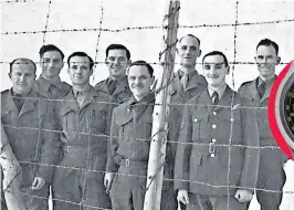  ?? ?? Flt Lt Gerald Imeson, fourth from left, among fellow prisoners at Stalag Luft III. Right, his Rolex