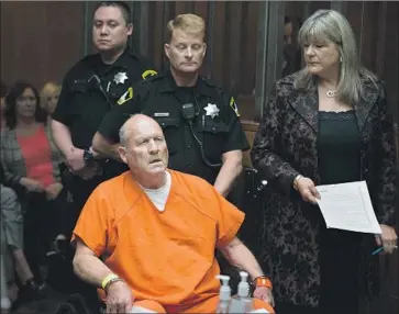  ?? Randy Pench Sacramento Bee ?? JOSEPH JAMES DEANGELO JR. is accused of being the Golden State Killer. When the details come out in trial, Gov. Gavin Newsom, who put a moratorium on the death penalty, may be left in an uncomforta­ble spot.