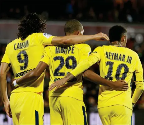 ?? Bild: GONZALO FUENTES ?? BÖRJAT LYSANDE. PSG:S supertrio med Cavani, Mbappé och Neymar har öst in mål i inledninge­n av säsongen.