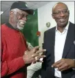  ?? ASSOCIATED PRESS FILE PHOTO ?? Basketball Hall of Fame centers Bill Russell, left, and Bob Lanier share a laugh at the ceremonial opening of a new community center in Boston in 2008. Lanier, a former Detroit Piston, died Tuesday at the age of 73.