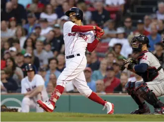  ?? File photo ?? Outfielder Mookie Betts became the first Red Sox to win the American League MVP award since 2008 when he defeated two-time MVP Mike Trout 410-265 Thursday afternoon.