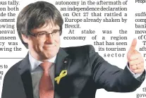  ??  ?? Puigdemont arrives to speak after watching the results of Catalonia’s regional election in Brussels, Belgium.