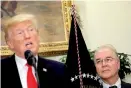  ??  ?? File: Secretary of Health and Human Services Tom Price (R) looks at President Donald Trump during a “Made in America” event