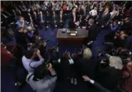  ??  ?? Former FBI director James Comey is greeted by Senate Intelligen­ce Committee Chairman Richard Burr, R-N.C. at the beginning of the Senate Intelligen­ce Committee hearing on Capitol Hill on Thursday, in Washington.