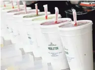  ?? MIKE DE SISTI / MILWAUKEE JOURNAL SENTINEL ?? Recovery smoothies marked with players’ names are lined up along with their nutritiona­l supplement­s.