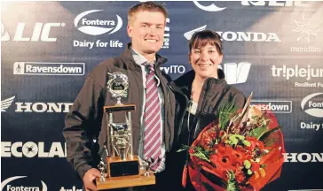  ??  ?? Top prize: Feathersto­n couple Matt and Tracey Honeysett have won the 2015 Hawke’s Bay/Wairarapa sharemilke­r/equity farmers of the year. The couple are equity farm managers for Pahautea Ltd Partnershi­p.