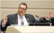  ?? DARREN MAKOWICHUK ?? Calgary Mayor Naheed Nenshi speaks as Calgary 2026 unveiled its draft host plan publicly at city hall on Tuesday.
