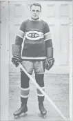  ??  ?? Hall of Fame player Joe Malone, the Hamilton Tiger and Montreal Canadiens star, who once scored seven goals in a game, netted five against the Ottawa Senators, 101 years ago today.