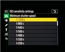  ??  ?? Picture 5: Minimum shutter speed is set to 1/1000