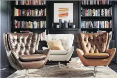  ??  ?? With a nod to mid-century modern style, the Wells swivel chair from Pottery Barn incorporat­es classic detailing.