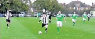  ??  ?? Liam Hurst putS Shepshed Dynamo 1-0 up in Saturday’s Buildbase FA Vase Second Round Clash v Brocton FC. Picture courtesy of Alan Gibson.