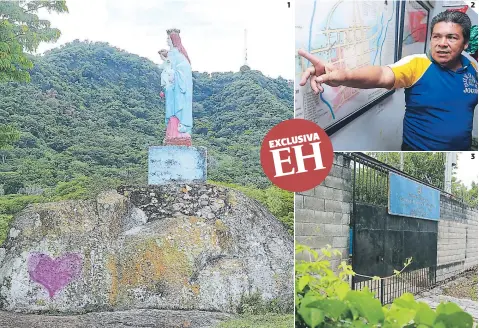  ?? FOTOS: DAVID ROMERO ?? (1) En La Loma de los Muertos, llamada así porque los enemigos de Morazán tiraron allí los muertos y heridos. (2) Arturo Perla, director de la Casa de la Cultura de Jocoro, lee el mapa histórico de la batalla. (3) Escuela en memoria del general en Jocoro, Morazán, El Salvador.