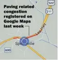  ??  ?? Paving related congestion registered on Google Maps last week