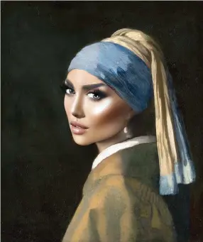  ?? DENVER ADAMS VIA THE NEW YORK TIMES ?? A ‘yassified’ version of Johannes Vermeer’s ‘Girl With a Pearl Earring.’ The process for making each image is simple: take a face, run it through Faceapp until it looks genericall­y or grotesquel­y sexy, post and repeat.