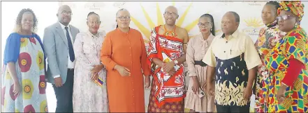  ?? ?? Imisebe Publishing Company Managing Director Hlobisile Stromvig (4th L) with stakeholde­rs and guests during the commemorat­ion of World Book and Copyright Day.