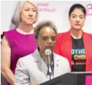  ?? PAT NABONG/SUN-TIMES ?? Mayor Lori Lightfoot speaks Friday at Planned Parenthood of Illinois’ headquarte­rs in the Loop.